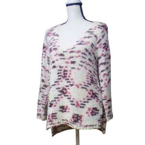 H&M Women’s Knit V-neck Sweater, White-multi, M